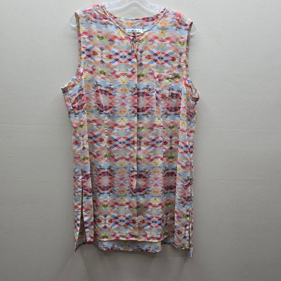 Cabi Avery Geometric Aztec Print Sheer Sleeveless Tunic Top Multicolor Size XL - Picture 1 of 7